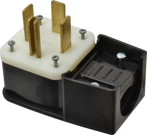 Leviton - 125/250 VAC, 60 Amp, 14-60P NEMA, Angled, Self Grounding, Industrial Grade Plug - 3 Pole, 4 Wire, 1 Phase, Nylon, Black - Apex Tool & Supply