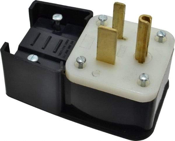 Leviton - 250 VAC, 50 Amp, 6-50P NEMA, Angled, Self Grounding, Industrial Grade Plug - 2 Pole, 3 Wire, 1 Phase, Nylon, Black - Apex Tool & Supply