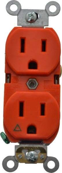 Leviton - 125 VAC, 15 Amp, 5-15R NEMA Configuration, Orange, Industrial Grade, Isolated Ground Duplex Receptacle - 1 Phase, 2 Poles, 3 Wire, Flush Mount, Tamper Resistant - Apex Tool & Supply