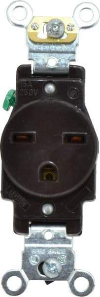 Leviton - 250 VAC, 15 Amp, 6-15R NEMA Configuration, Brown, Industrial Grade, Self Grounding Single Receptacle - 1 Phase, 2 Poles, 3 Wire, Flush Mount, Impact Resistant - Apex Tool & Supply