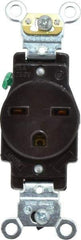 Leviton - 250 VAC, 15 Amp, 6-15R NEMA Configuration, Brown, Industrial Grade, Self Grounding Single Receptacle - 1 Phase, 2 Poles, 3 Wire, Flush Mount, Impact Resistant - Apex Tool & Supply