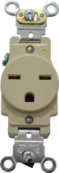 Leviton - 250 VAC, 15 Amp, 6-15R NEMA Configuration, Ivory, Industrial Grade, Self Grounding Single Receptacle - 1 Phase, 2 Poles, 3 Wire, Flush Mount, Impact Resistant - Apex Tool & Supply