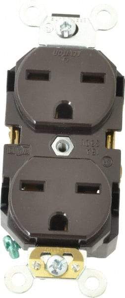 Leviton - 250 VAC, 15 Amp, 6-15R NEMA Configuration, Brown, Industrial Grade, Self Grounding Duplex Receptacle - 1 Phase, 2 Poles, 3 Wire, Flush Mount, Impact Resistant - Apex Tool & Supply