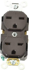 Leviton - 250 VAC, 15 Amp, 6-15R NEMA Configuration, Brown, Industrial Grade, Self Grounding Duplex Receptacle - 1 Phase, 2 Poles, 3 Wire, Flush Mount, Impact Resistant - Apex Tool & Supply