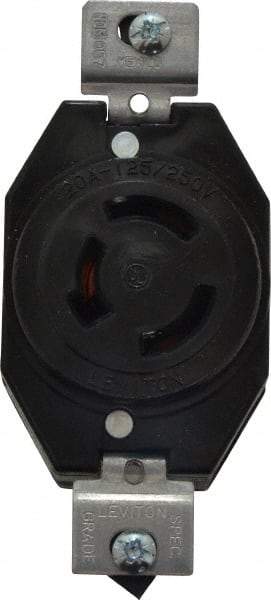 Leviton - 125/250 VAC, 20 Amp, NonNEMA, Ungrounded Receptacle - 3 Poles, 3 Wire, Female End, Black - Apex Tool & Supply