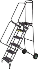 Ballymore - 93" 6 Step Ladder - 350 Lb Capacity, 60" Platform Height, 30" Base Width x 52" Base Depth, Heavy-Duty Serrated Grating - Apex Tool & Supply