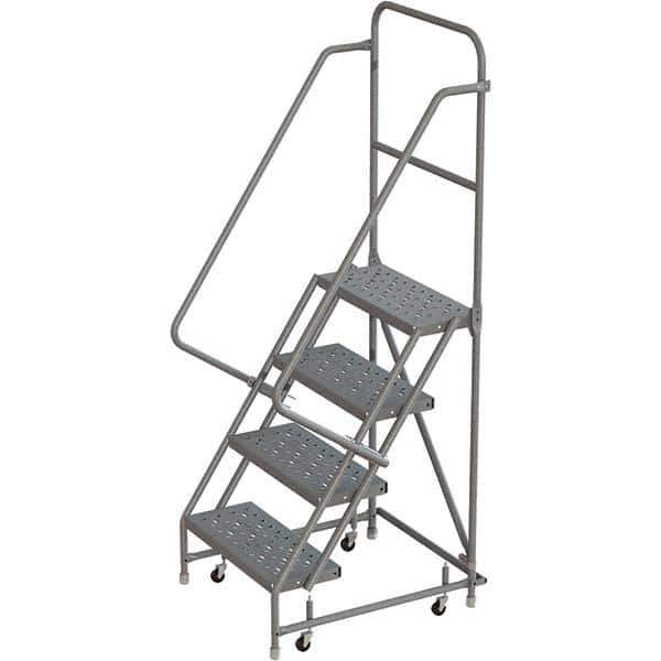 TRI-ARC - 76" 4 Step Rolling Platform Ladder - 450 Lb Capacity, 40" Platform Height, 24" Base Width x 35" Depth, Perforated Tread - Apex Tool & Supply