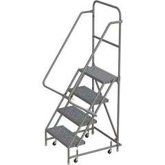 TRI-ARC - 76" 4 Step Rolling Platform Ladder - 450 Lb Capacity, 40" Platform Height, 24" Base Width x 35" Depth, Perforated Tread - Apex Tool & Supply