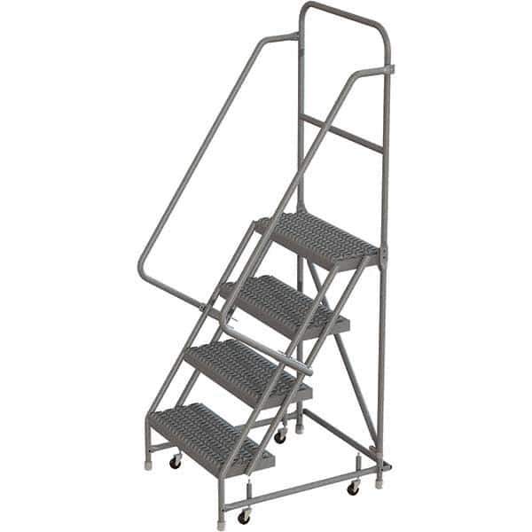 TRI-ARC - 76" 4 Step Rolling Platform Ladder - 450 Lb Capacity, 40" Platform Height, 30" Base Width x 35" Depth, Serrated Tread - Apex Tool & Supply