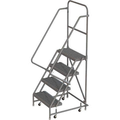 TRI-ARC - 76" 4 Step Rolling Platform Ladder - 450 Lb Capacity, 40" Platform Height, 30" Base Width x 35" Depth, Serrated Tread - Apex Tool & Supply