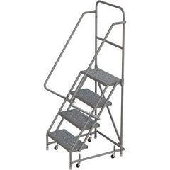 TRI-ARC - 76" 4 Step Rolling Platform Ladder - 450 Lb Capacity, 40" Platform Height, 30" Base Width x 35" Depth, Perforated Tread - Apex Tool & Supply