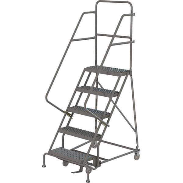 TRI-ARC - 86" 5 Step Rolling Platform Ladder - 450 Lb Capacity, 50" Platform Height, 30" Base Width x 42" Depth, Serrated Tread - Apex Tool & Supply