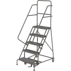 TRI-ARC - 86" 5 Step Rolling Platform Ladder - 450 Lb Capacity, 50" Platform Height, 30" Base Width x 42" Depth, Serrated Tread - Apex Tool & Supply