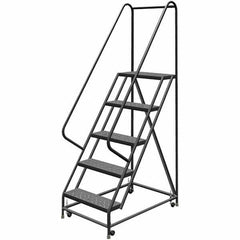 TRI-ARC - 86" 5 Step Rolling Platform Ladder - 450 Lb Capacity, 50" Platform Height, 30" Base Width x 42" Depth, Perforated Tread - Apex Tool & Supply
