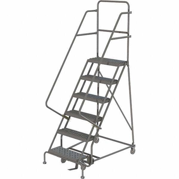 TRI-ARC - 96" 6 Step Rolling Platform Ladder - 450 Lb Capacity, 60" Platform Height, 27" Base Width x 50" Depth, Serrated Tread - Apex Tool & Supply