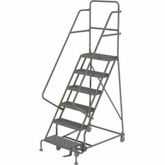 TRI-ARC - 96" 6 Step Rolling Platform Ladder - 450 Lb Capacity, 60" Platform Height, 27" Base Width x 50" Depth, Serrated Tread - Apex Tool & Supply