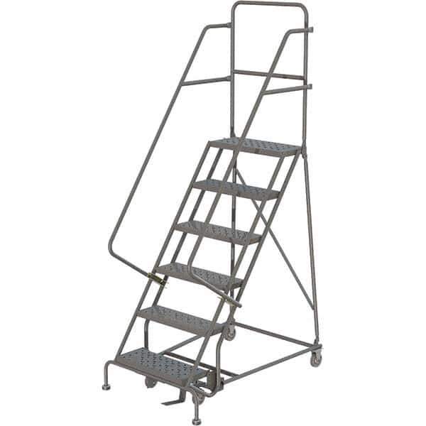 TRI-ARC - 96" 6 Step Rolling Platform Ladder - 450 Lb Capacity, 60" Platform Height, 27" Base Width x 50" Depth, Perforated Tread - Apex Tool & Supply