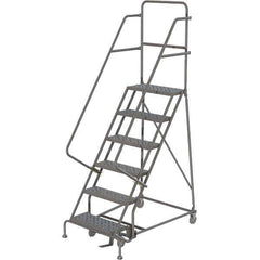 TRI-ARC - 96" 6 Step Rolling Platform Ladder - 450 Lb Capacity, 60" Platform Height, 27" Base Width x 50" Depth, Perforated Tread - Apex Tool & Supply