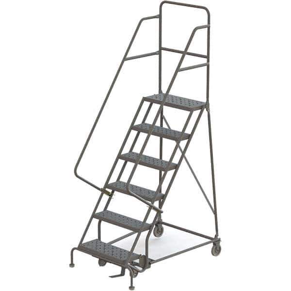 TRI-ARC - 96" 6 Step Rolling Platform Ladder - 450 Lb Capacity, 60" Platform Height, 35" Base Width x 50" Depth, Perforated Tread - Apex Tool & Supply