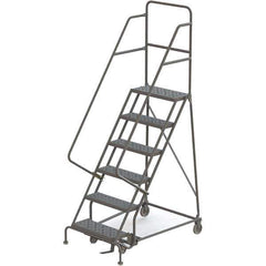 TRI-ARC - 96" 6 Step Rolling Platform Ladder - 450 Lb Capacity, 60" Platform Height, 35" Base Width x 50" Depth, Perforated Tread - Apex Tool & Supply