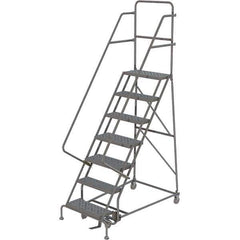TRI-ARC - 106" 7 Step Rolling Platform Ladder - 450 Lb Capacity, 70" Platform Height, 27" Base Width x 57" Depth, Perforated Tread - Apex Tool & Supply
