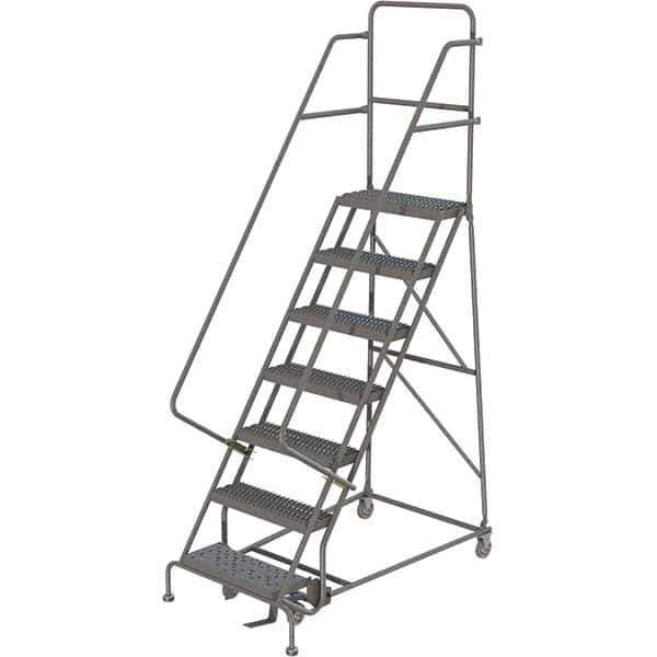 TRI-ARC - 103" 7 Step Ladder - 350 Lb Capacity, 70" Platform Height, 30" Base Width x 56" Depth, Heavy-Duty Serrated Grating - Apex Tool & Supply