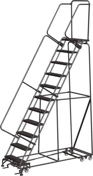 Ballymore - 143" 11 Step Ladder - Rolling Safety Ladder, 450 Lb Capacity, 110" Platform Height, 32" Base Width x 80" Depth, Abrasive Mat Tread - Apex Tool & Supply