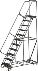 Ballymore - 143" 11 Step All-Directional Ladder - Rolling Safety Ladder, 450 Lb Capacity, 110" Platform Height, 32" Base Width x 80" Depth, Perforated Tread - Apex Tool & Supply