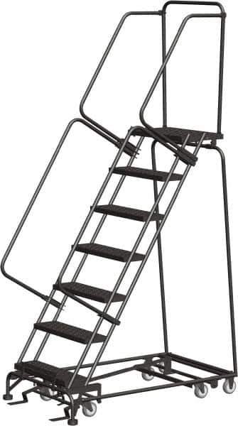 Ballymore - 103" 7 Step All-Directional Ladder - Rolling Safety Ladder, 450 Lb Capacity, 70" Platform Height, 30" Base Width x 55" Depth, Perforated Tread - Apex Tool & Supply