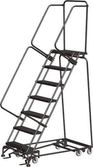 Ballymore - 103" 7 Step Ladder - Rolling Safety Ladder, 450 Lb Capacity, 70" Platform Height, 30" Base Width x 55" Depth, Expanded Metal Tread - Apex Tool & Supply