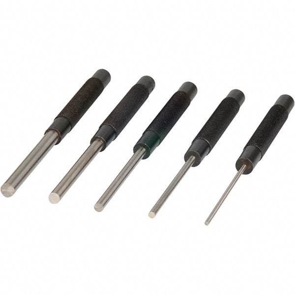 Mitutoyo - 5 Piece, 1/8 to 3/8", X-Long Punch - Round Shank, Comes in Plastic Sleeve - Apex Tool & Supply