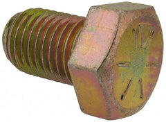 Made in USA - 1-8 UNC, 1-1/2" Length Under Head Hex Head Cap Screw - Fully Threaded, Grade 8 Alloy Steel, Zinc Yellow Dichromate Finish, 1-1/2" Hex - Apex Tool & Supply