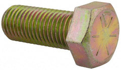 Made in USA - 1-8 UNC, 2-1/2" Length Under Head Hex Head Cap Screw - Fully Threaded, Grade 8 Alloy Steel, Zinc Yellow Dichromate Finish, 1-1/2" Hex - Apex Tool & Supply