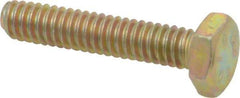 Made in USA - 1/4-20 UNC, 1-1/4" Length Under Head Hex Head Cap Screw - Fully Threaded, Grade 8 Alloy Steel, Zinc Yellow Dichromate Finish, 7/16" Hex - Apex Tool & Supply