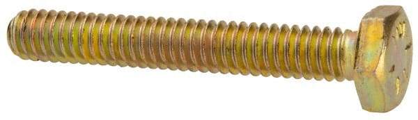 Made in USA - 1/4-20 UNC, 1-3/4" Length Under Head Hex Head Cap Screw - Fully Threaded, Grade 8 Alloy Steel, Zinc Yellow Dichromate Finish, 7/16" Hex - Apex Tool & Supply