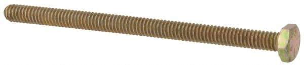 Made in USA - 1/4-20 UNC, 4" Length Under Head Hex Head Cap Screw - Fully Threaded, Grade 8 Alloy Steel, Zinc Yellow Dichromate Finish, 7/16" Hex - Apex Tool & Supply
