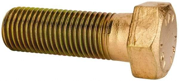 Made in North America - 1-1/2 - 6 UNC, 4-1/2" Length Under Head Hex Head Cap Screw - Partially Threaded, Grade 8 Alloy Steel, Zinc Yellow Dichromate Finish, 2-1/4" Hex - Apex Tool & Supply
