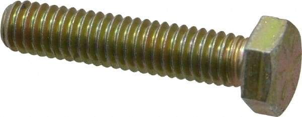 Made in USA - 5/16-18 UNC, 1-1/2" Length Under Head Hex Head Cap Screw - Fully Threaded, Grade 8 Alloy Steel, Zinc Yellow Dichromate Finish, 1/2" Hex - Apex Tool & Supply