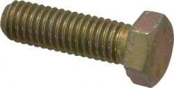 Made in USA - 3/8-16 UNC, 1-1/4" Length Under Head Hex Head Cap Screw - Fully Threaded, Grade 8 Alloy Steel, Zinc Yellow Dichromate Finish, 9/16" Hex - Apex Tool & Supply