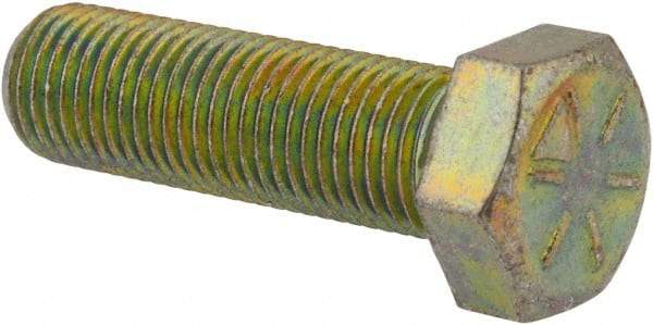 Made in USA - 3/8-24 UNF, 1-1/4" Length Under Head Hex Head Cap Screw - Fully Threaded, Grade 8 Alloy Steel, Zinc Yellow Dichromate Finish, 9/16" Hex - Apex Tool & Supply
