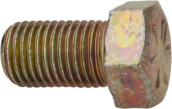 Made in USA - 7/16-20 UNF, 3/4" Length Under Head Hex Head Cap Screw - Fully Threaded, Grade 8 Alloy Steel, Zinc Yellow Dichromate Finish, 5/8" Hex - Apex Tool & Supply