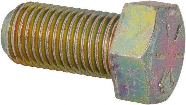 Made in USA - 7/16-20 UNF, 7/8" Length Under Head Hex Head Cap Screw - Fully Threaded, Grade 8 Alloy Steel, Zinc Yellow Dichromate Finish, 5/8" Hex - Apex Tool & Supply