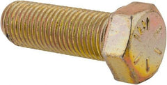 Made in USA - 7/16-20 UNF, 1-1/4" Length Under Head Hex Head Cap Screw - Fully Threaded, Grade 8 Alloy Steel, Zinc Yellow Dichromate Finish, 5/8" Hex - Apex Tool & Supply