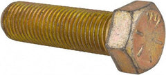 Made in USA - 7/16-20 UNF, 1-1/2" Length Under Head Hex Head Cap Screw - Fully Threaded, Grade 8 Alloy Steel, Zinc Yellow Dichromate Finish, 5/8" Hex - Apex Tool & Supply