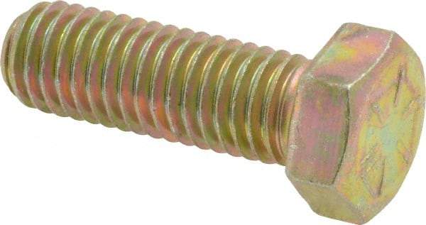 Made in USA - 1/2-13 UNC, 1-1/2" Length Under Head Hex Head Cap Screw - Fully Threaded, Grade 8 Alloy Steel, Zinc Yellow Dichromate Finish, 3/4" Hex - Apex Tool & Supply