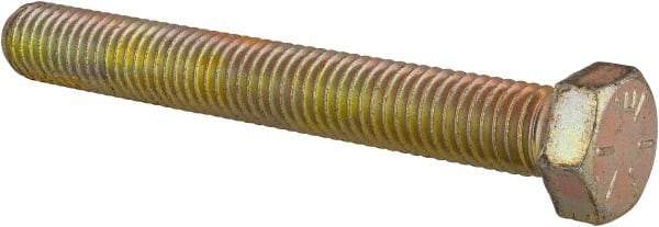 Made in USA - 1/2-13 UNC, 4" Length Under Head Hex Head Cap Screw - Fully Threaded, Grade 8 Alloy Steel, Zinc Yellow Dichromate Finish, 3/4" Hex - Apex Tool & Supply