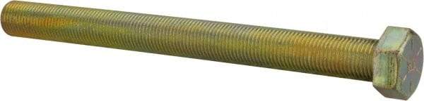 Made in USA - 1/2-20 UNF, 5-1/2" Length Under Head Hex Head Cap Screw - Fully Threaded, Grade 8 Alloy Steel, Zinc Yellow Dichromate Finish, 3/4" Hex - Apex Tool & Supply