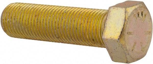 Made in USA - 9/16-18 UNF, 2" Length Under Head Hex Head Cap Screw - Fully Threaded, Grade 8 Alloy Steel, Zinc Yellow Dichromate Finish, 13/16" Hex - Apex Tool & Supply
