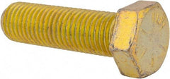 Made in USA - 7/8-9 UNC, 3" Length Under Head Hex Head Cap Screw - Fully Threaded, Grade 8 Alloy Steel, Zinc Yellow Dichromate Finish, 1-5/16" Hex - Apex Tool & Supply
