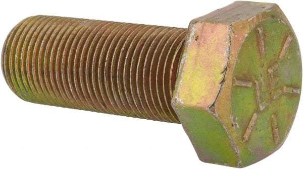 Made in North America - 7/8-14 UNF, 2-1/4" Length Under Head Hex Head Cap Screw - Partially Threaded, Grade 8 Alloy Steel, Zinc Yellow Dichromate Finish, 1-5/16" Hex - Apex Tool & Supply